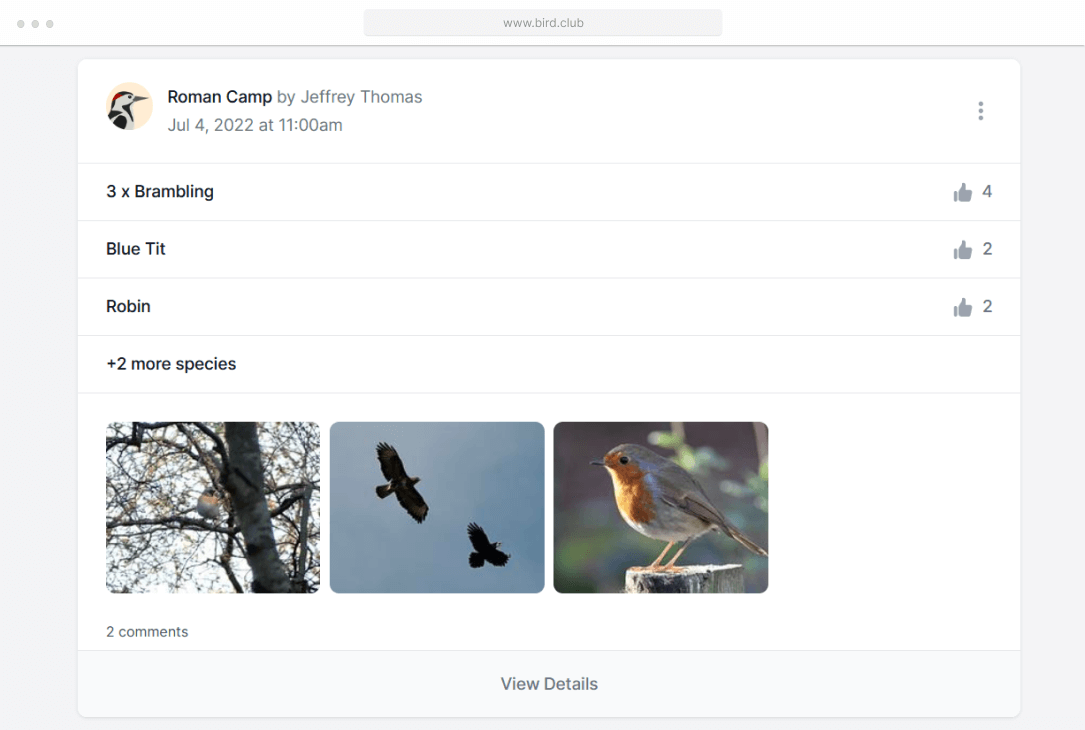 Screenshot of the records page